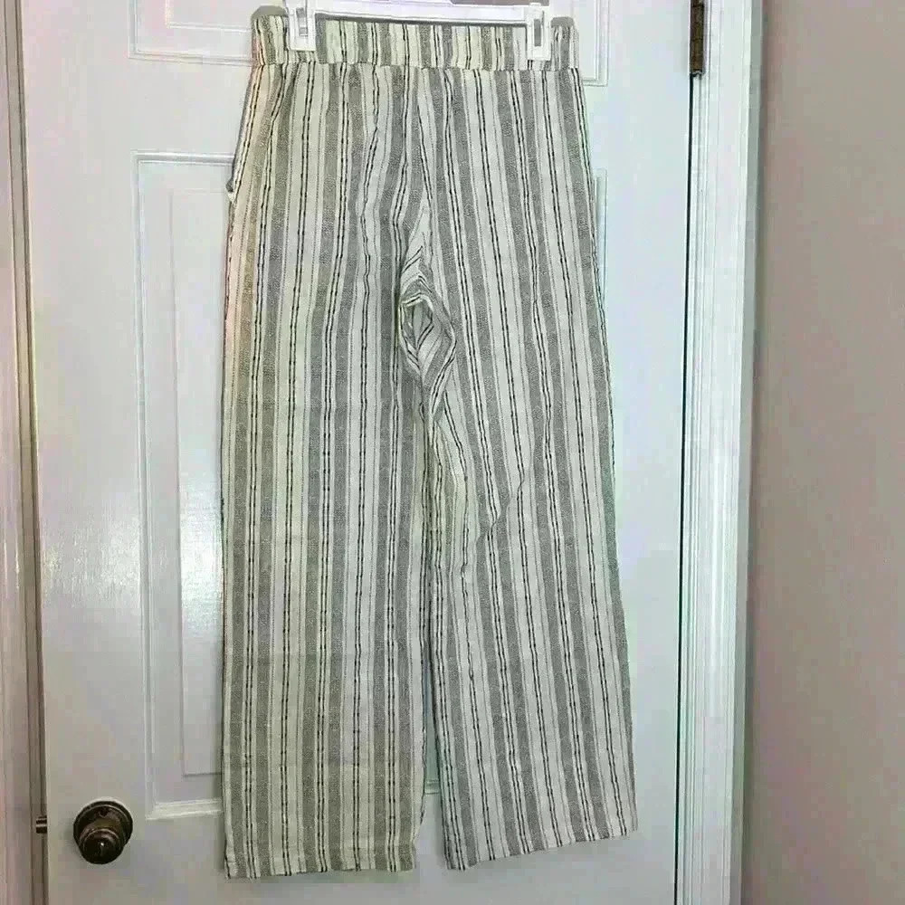 Sienna Sky Casual Beachy Wide Leg Flowy Pant Cream with Stripes Size Small - Picture 3 of 7